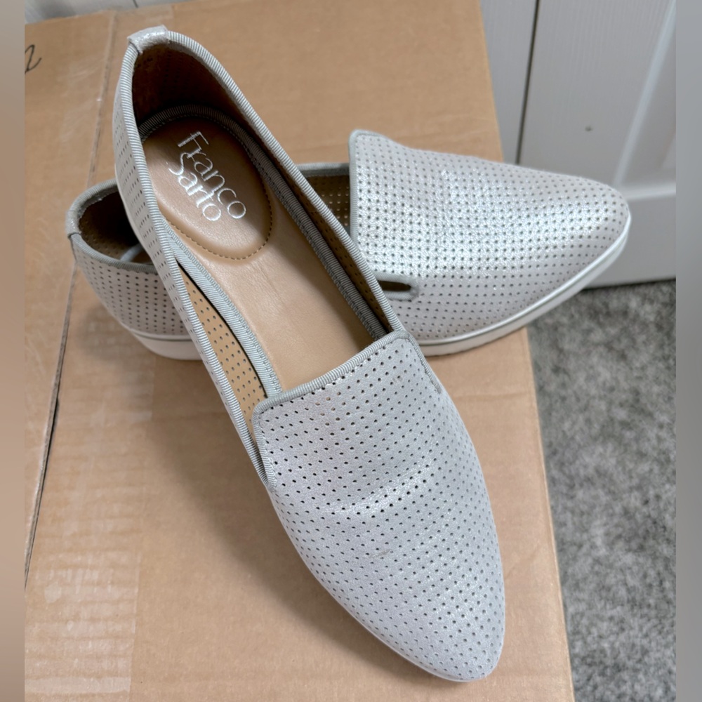 NWT Franco Sarto Fabrina2 Leather Silver wedge shoes  8.5